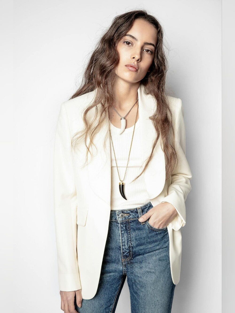 Zadig & Voltaire Date Wool Tech Blazer, Ecru, Size 36